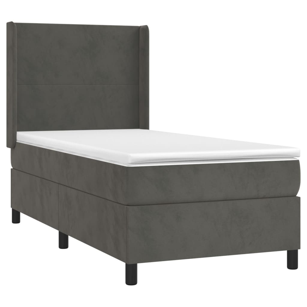 Krevet box spring s madracem LED tamnosivi 80 x 200 cm baršun