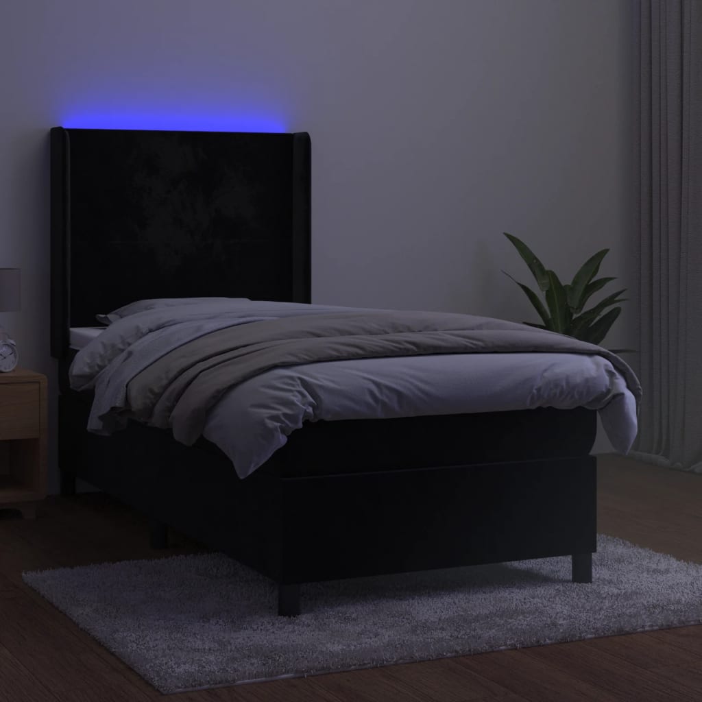 Krevet box spring s madracem LED crni 80 x 200 cm baršunasti