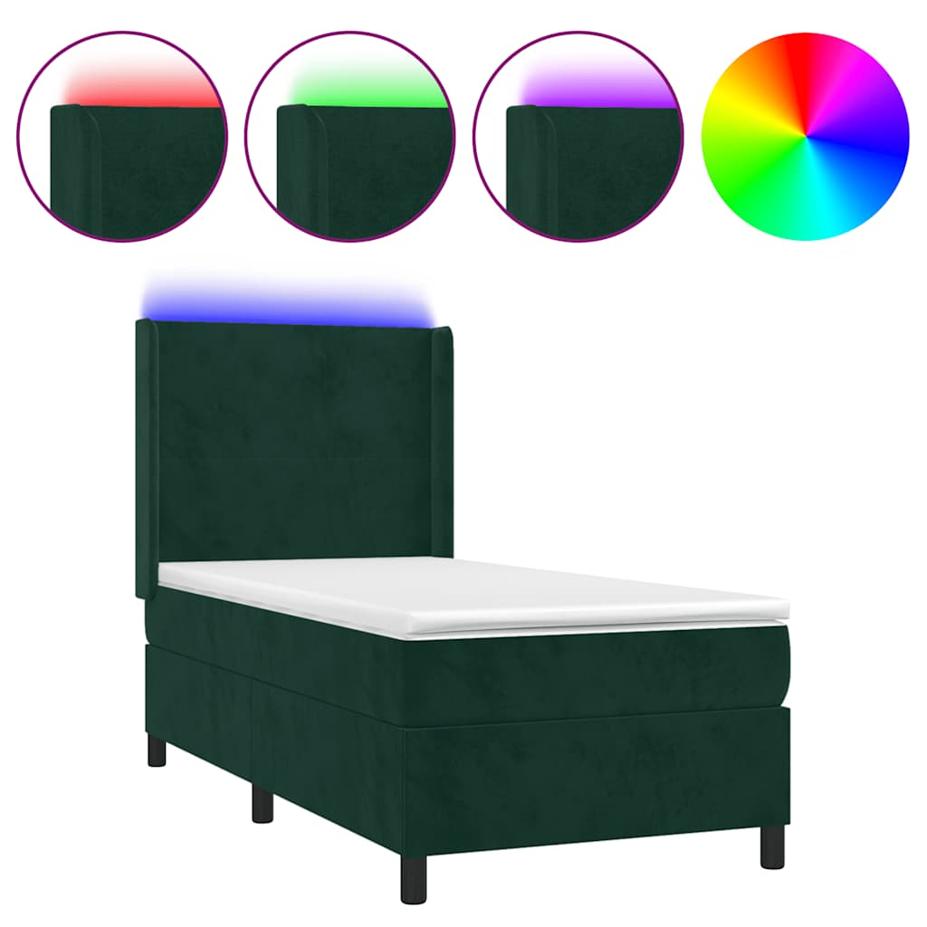 Krevet box spring s madracem LED tamnozeleni 80 x 200 cm baršun