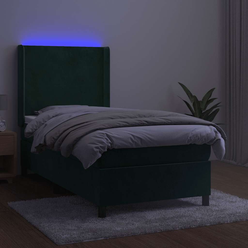 Krevet box spring s madracem LED tamnozeleni 80 x 200 cm baršun
