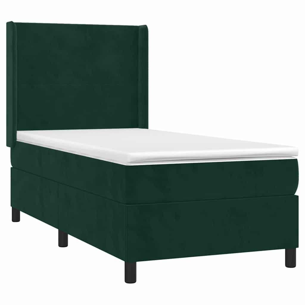 Krevet box spring s madracem LED tamnozeleni 80 x 200 cm baršun