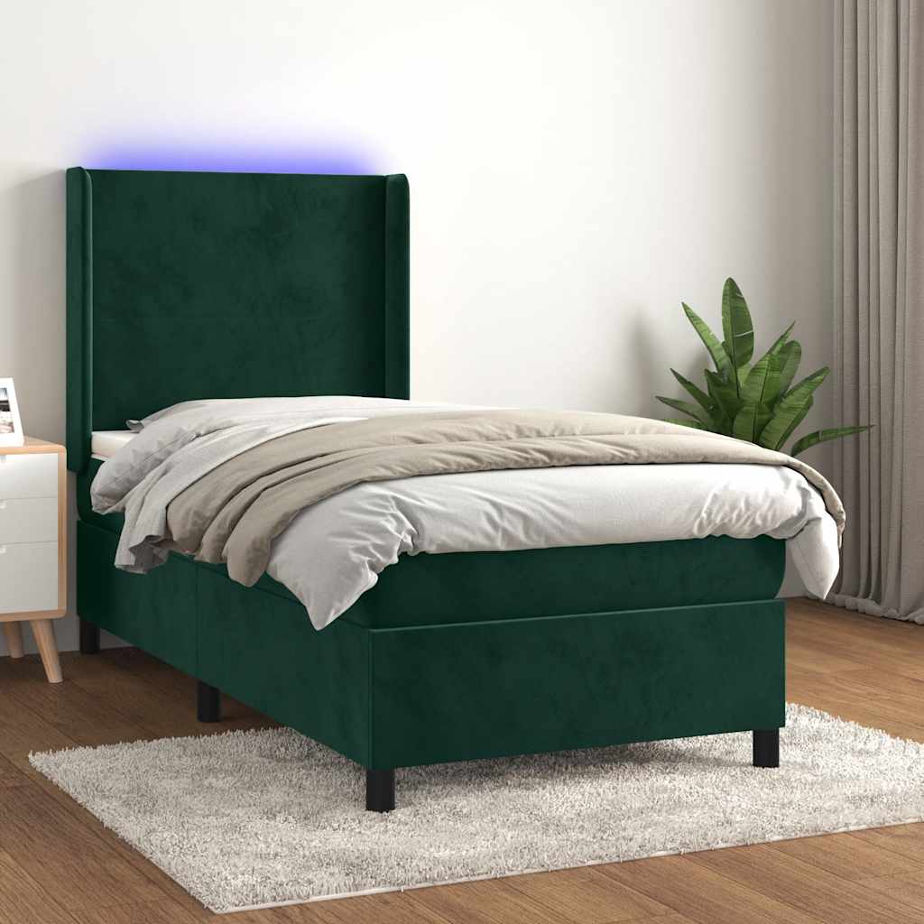 Krevet box spring s madracem LED tamnozeleni 80 x 200 cm baršun