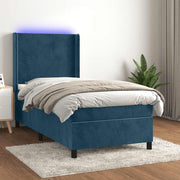 Krevet box spring s madracem LED tamnoplavi 90x200 cm baršun
