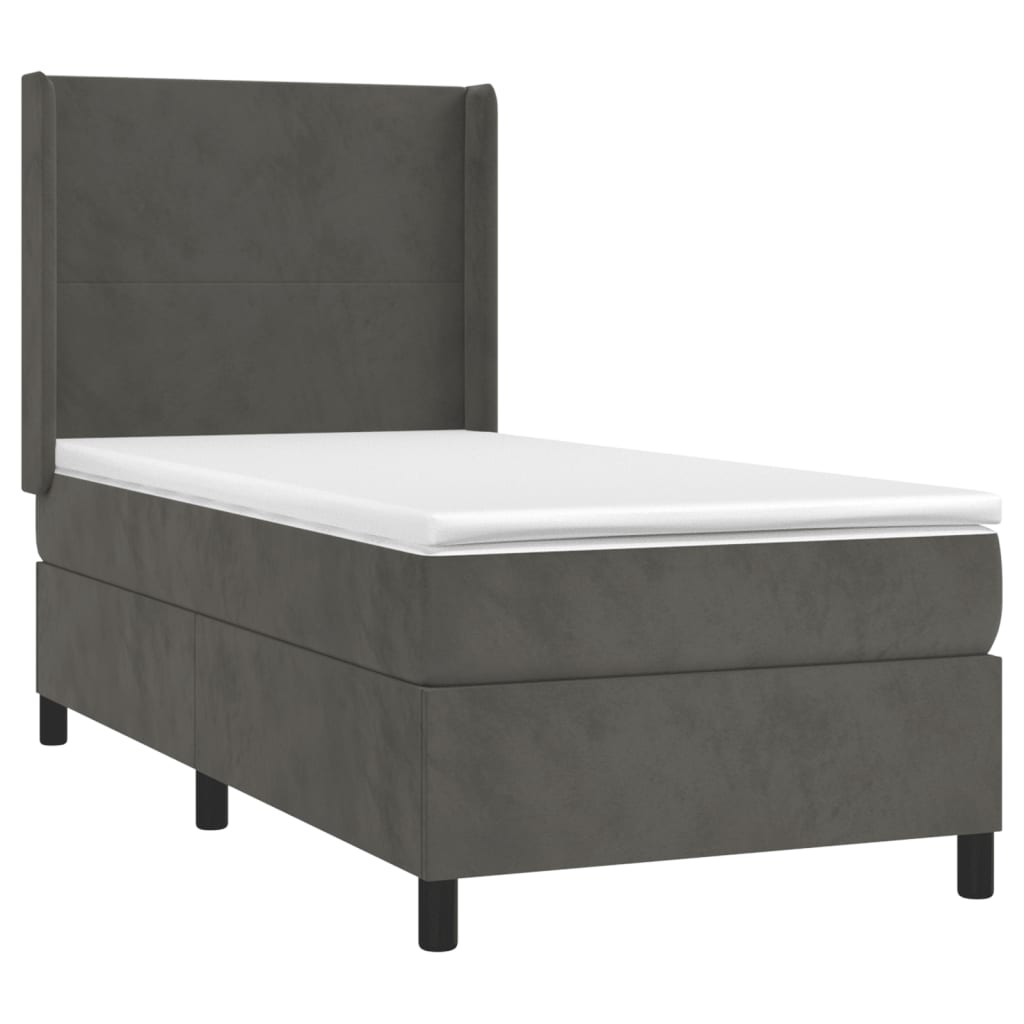 Krevet box spring s madracem LED tamnosivi 100x200 cm baršun