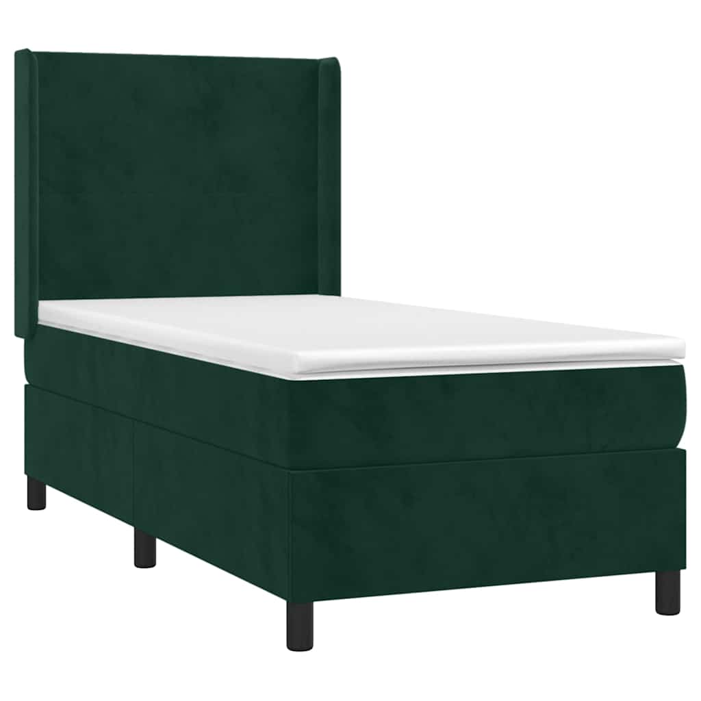 Krevet box spring s madracem LED tamnozeleni 100x200 cm baršun