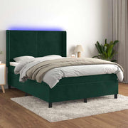 Krevet box spring s madracem LED tamnozeleni 140x190 cm baršun