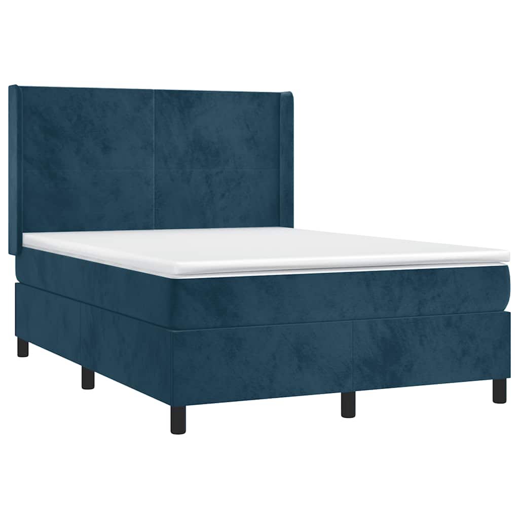 Krevet box spring s madracem LED tamnoplavi 140x190 cm baršun