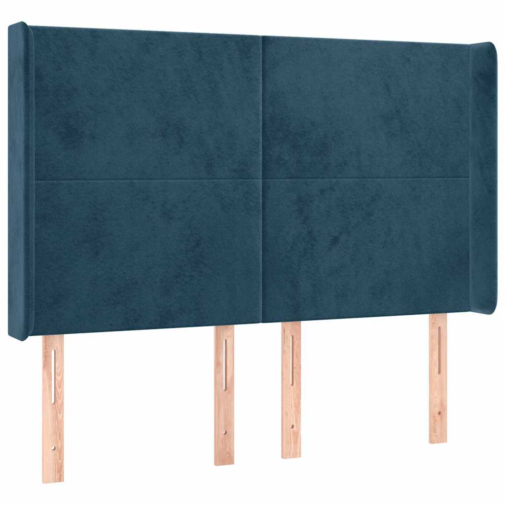 Krevet box spring s madracem LED tamnoplavi 140x190 cm baršun
