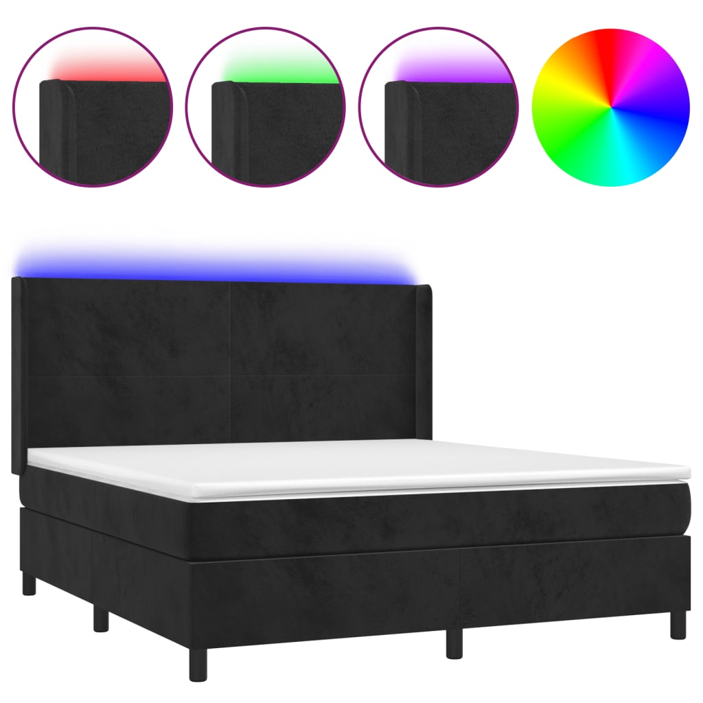 Krevet box spring s madracem LED crni 160x200 cm baršun