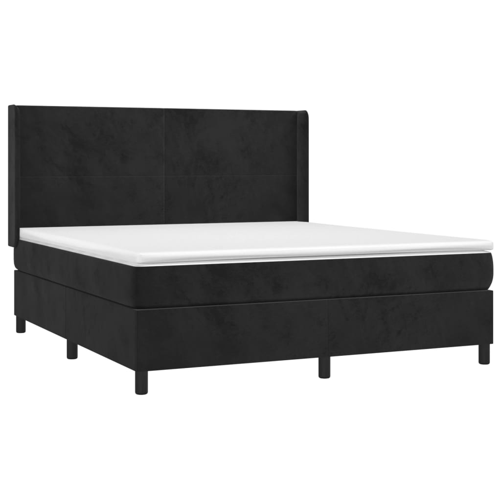 Krevet box spring s madracem LED crni 160x200 cm baršun