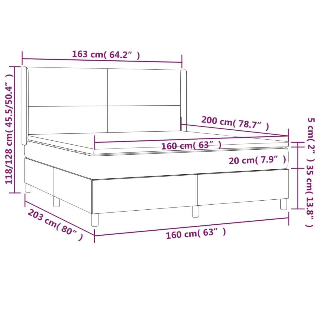 Krevet box spring s madracem LED crni 160x200 cm baršun