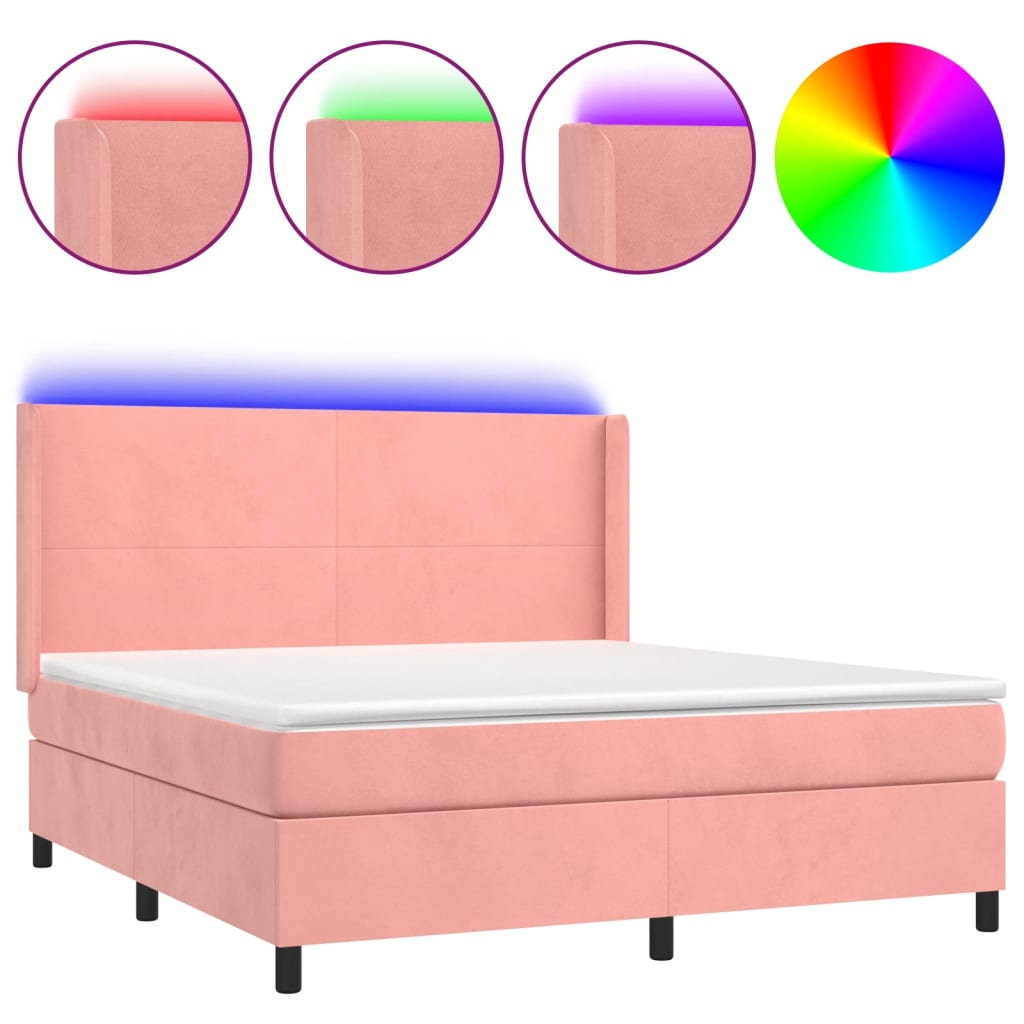 Krevet box spring s madracem LED ružičasti 160x200cm baršunasti