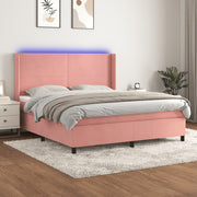 Krevet box spring s madracem LED ružičasti 160x200cm baršunasti