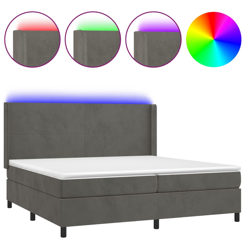 Krevet box spring s madracem LED tamnosivi 200x200 cm baršun