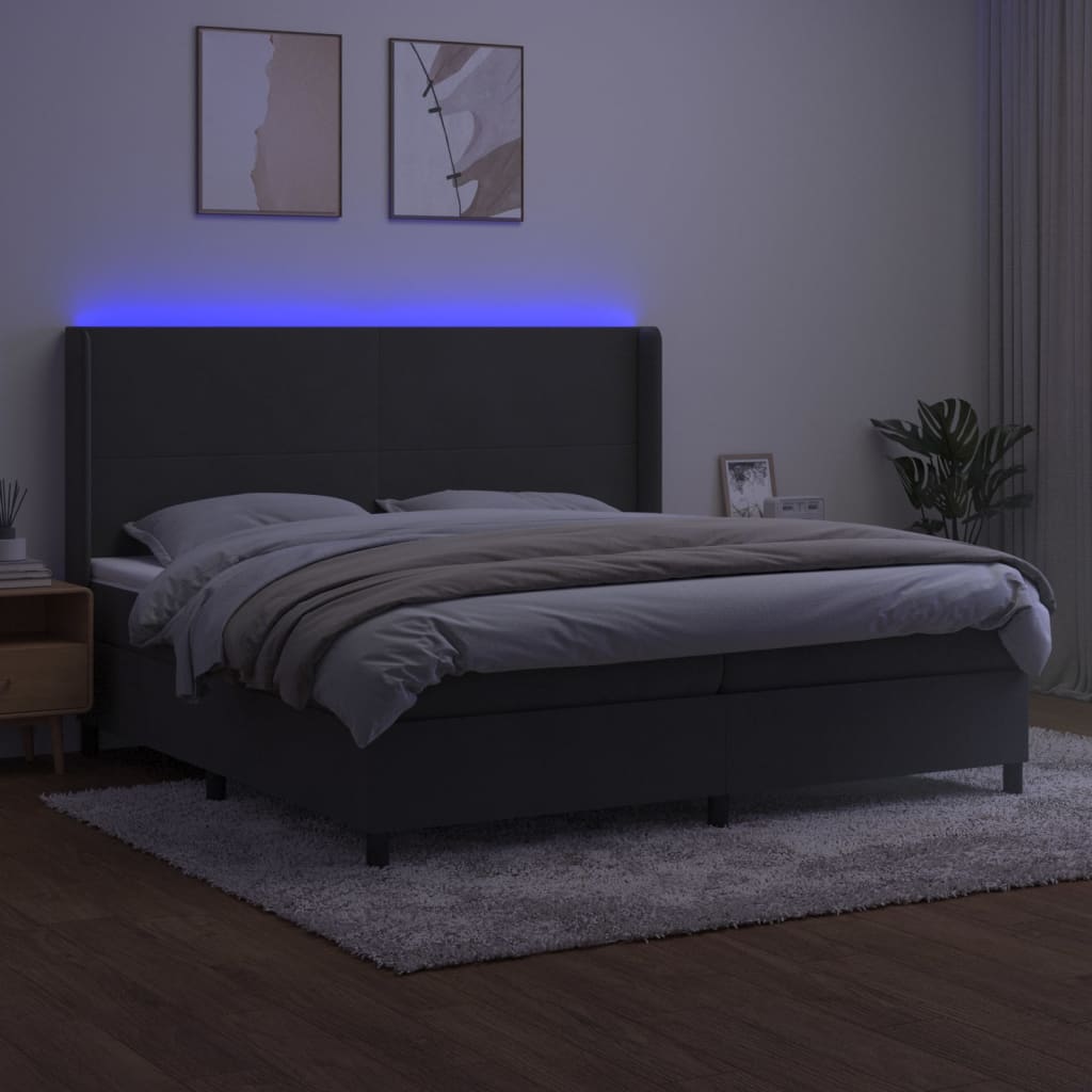 Krevet box spring s madracem LED tamnosivi 200x200 cm baršun