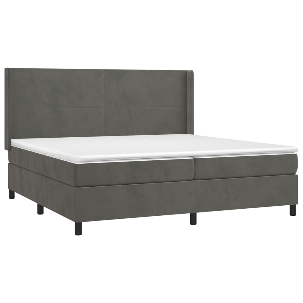 Krevet box spring s madracem LED tamnosivi 200x200 cm baršun