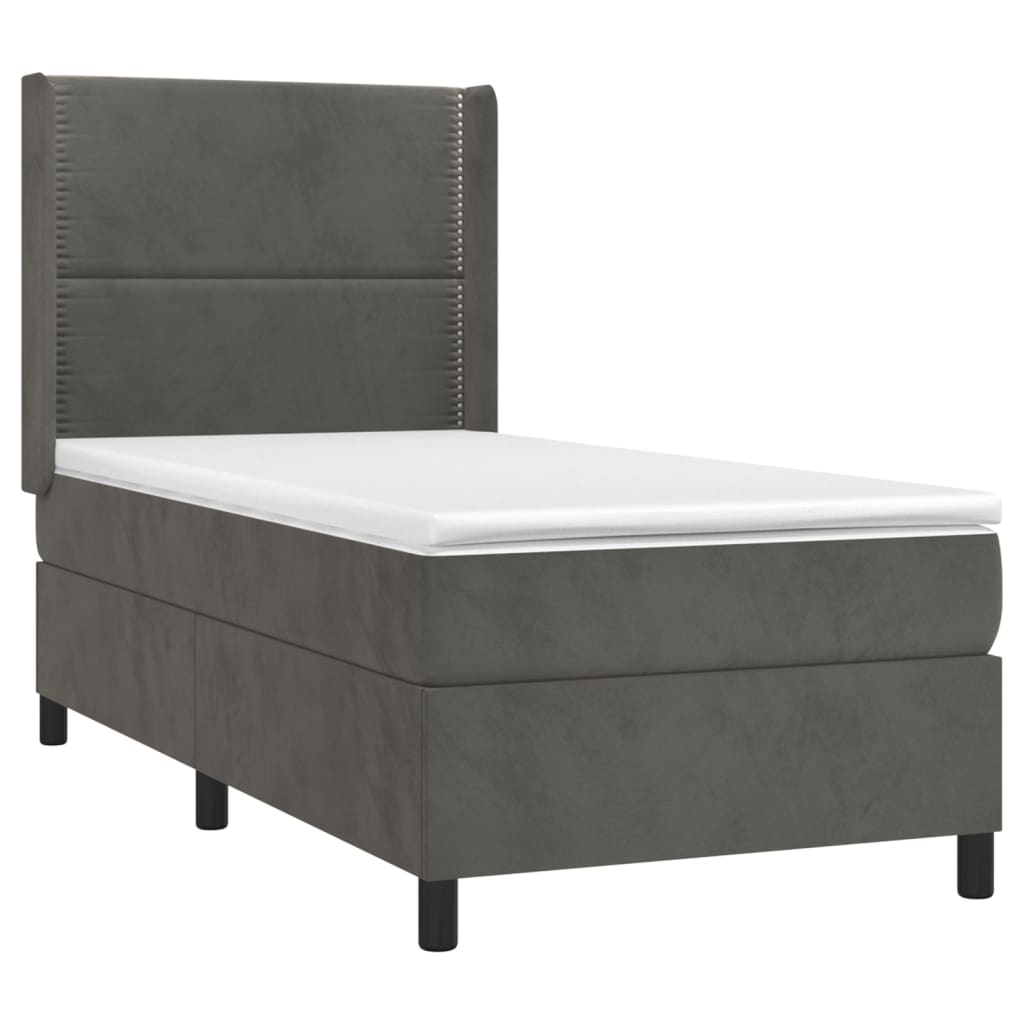 Krevet box spring s madracem LED tamnosivi 90x190 cm baršun