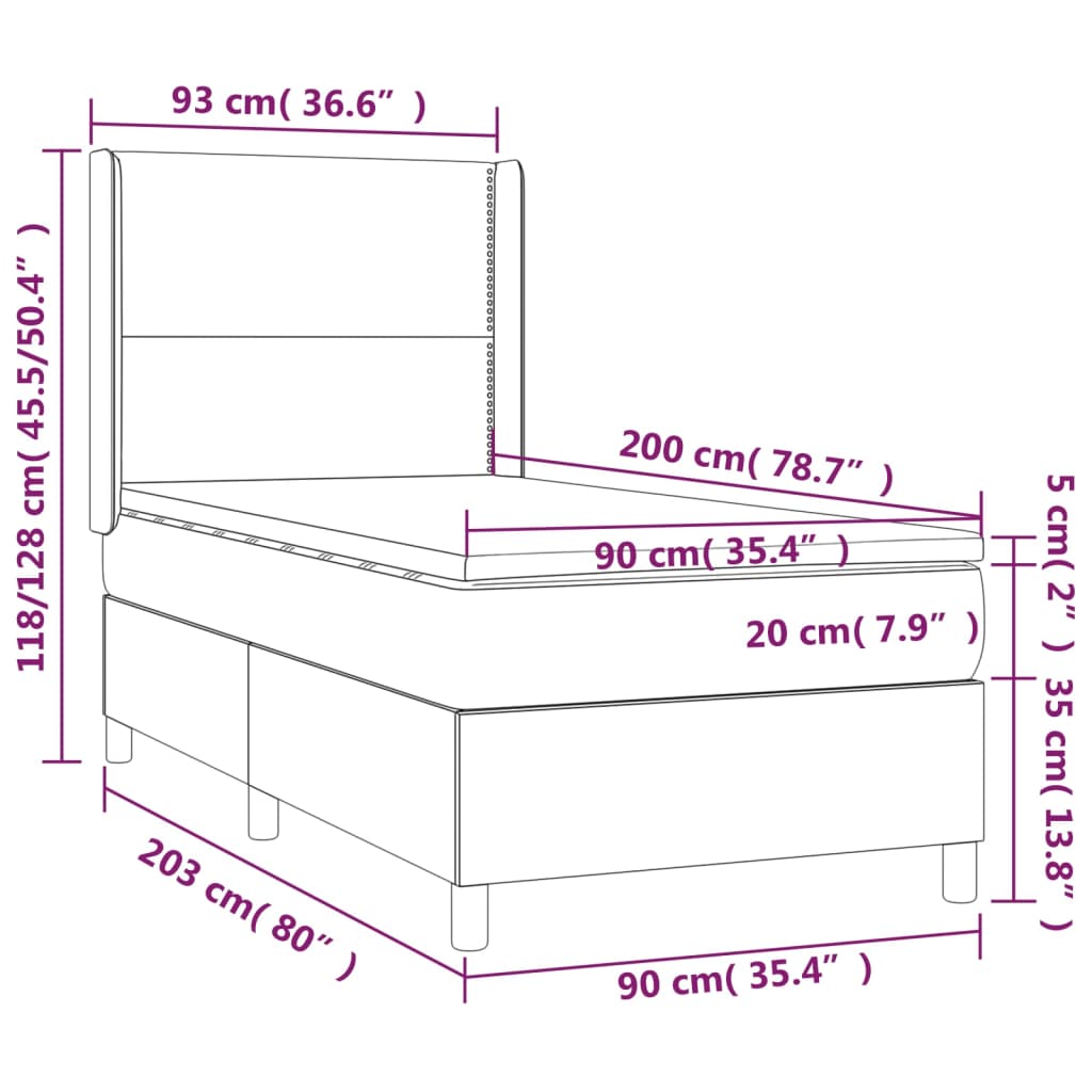 Krevet box spring s madracem LED crni 90x200 cm baršun