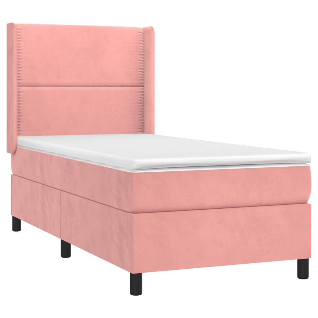 Krevet box spring s madracem LED ružičasti 90x200 cm baršunasti