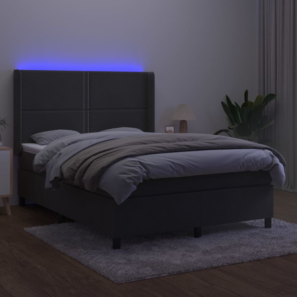 Krevet box spring s madracem LED tamnosivi 140x190 cm baršun