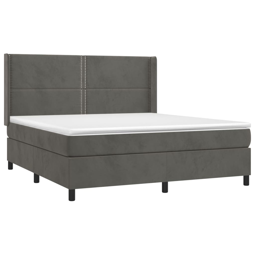Krevet box spring s madracem LED tamnosivi 160x200 cm baršun