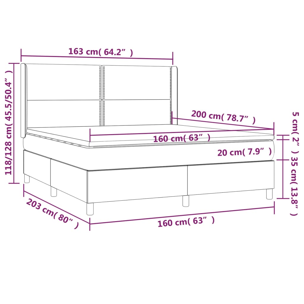 Krevet box spring s madracem LED tamnosivi 160x200 cm baršun