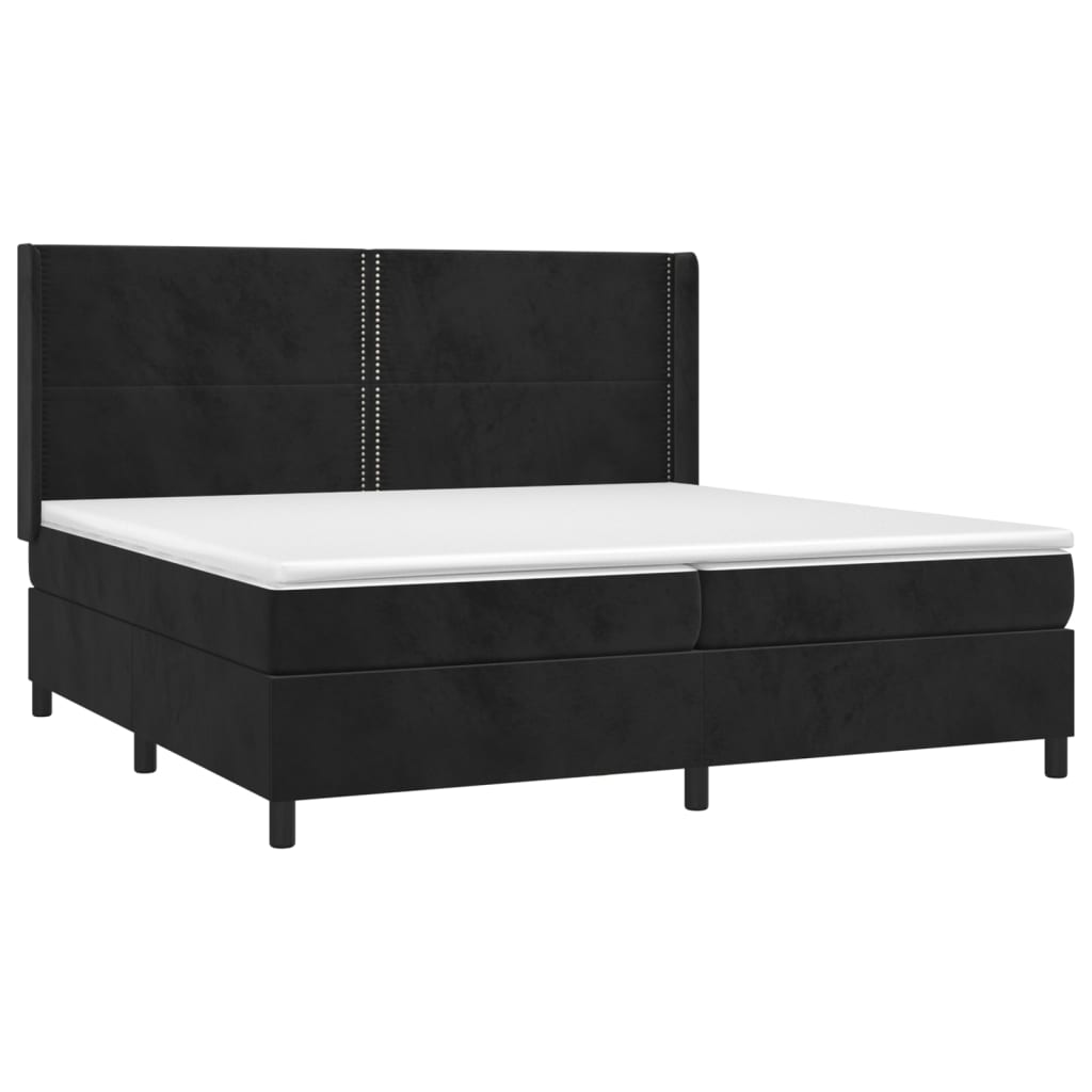 Krevet box spring s madracem LED crni 200x200 cm baršun