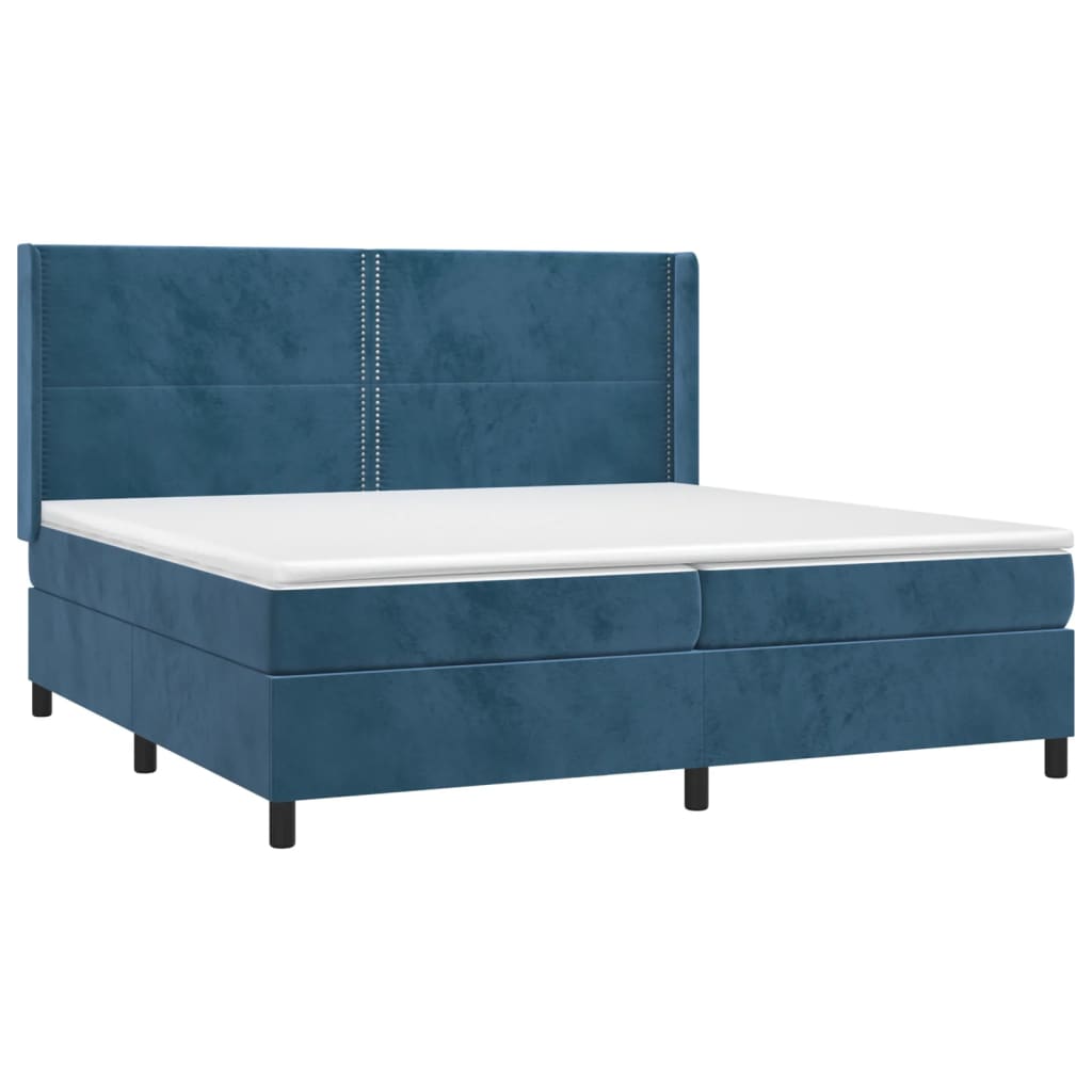 Krevet box spring s madracem LED tamnoplavi 200x200 cm baršun