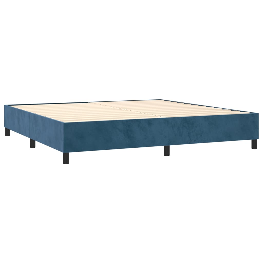 Krevet box spring s madracem LED tamnoplavi 200x200 cm baršun