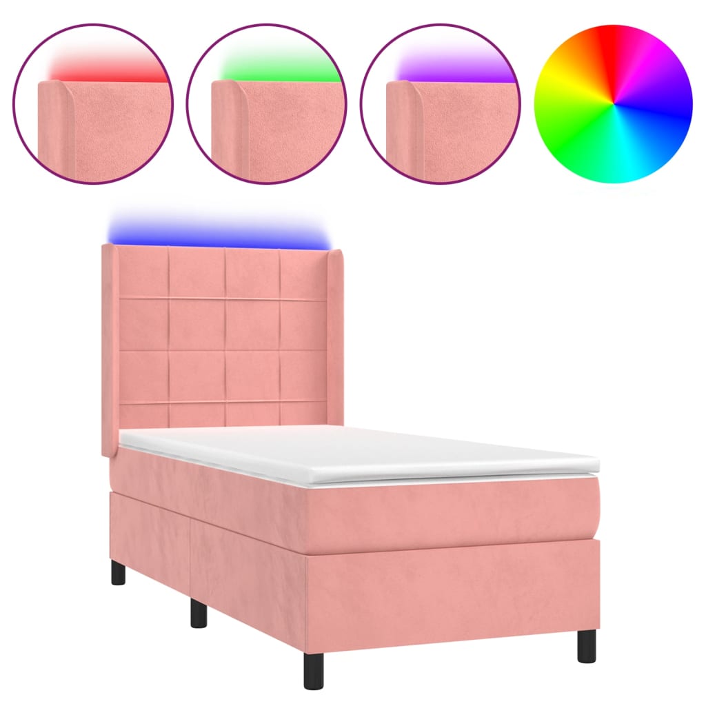 Krevet box spring s madracem LED ružičasti 80x200 cm baršunasti