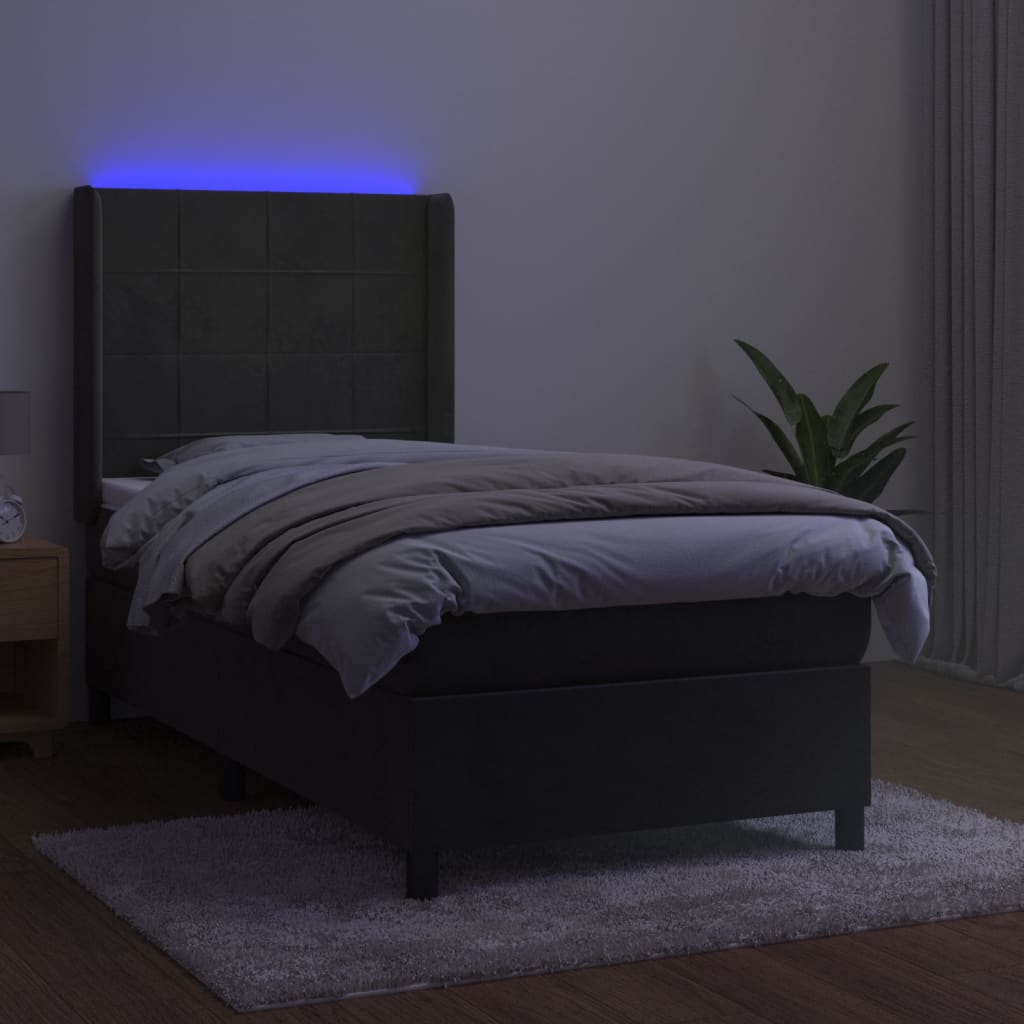 Krevet box spring s madracem LED tamnosivi 100x200 cm baršun