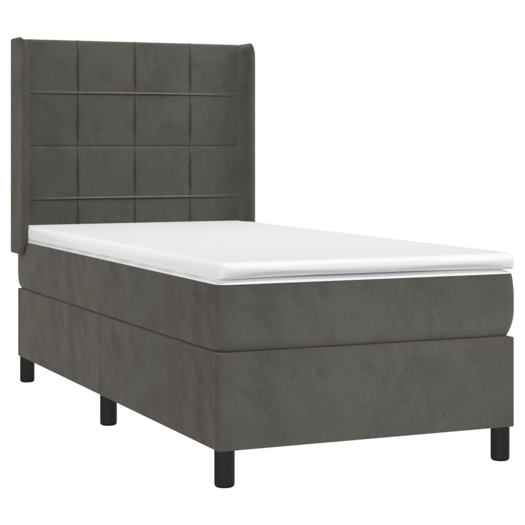 Krevet box spring s madracem LED tamnosivi 100x200 cm baršun