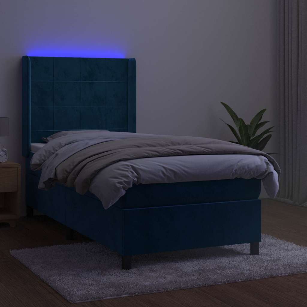 Krevet box spring s madracem LED tamnoplavi 100x200 cm baršun