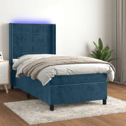 Krevet box spring s madracem LED tamnoplavi 100x200 cm baršun