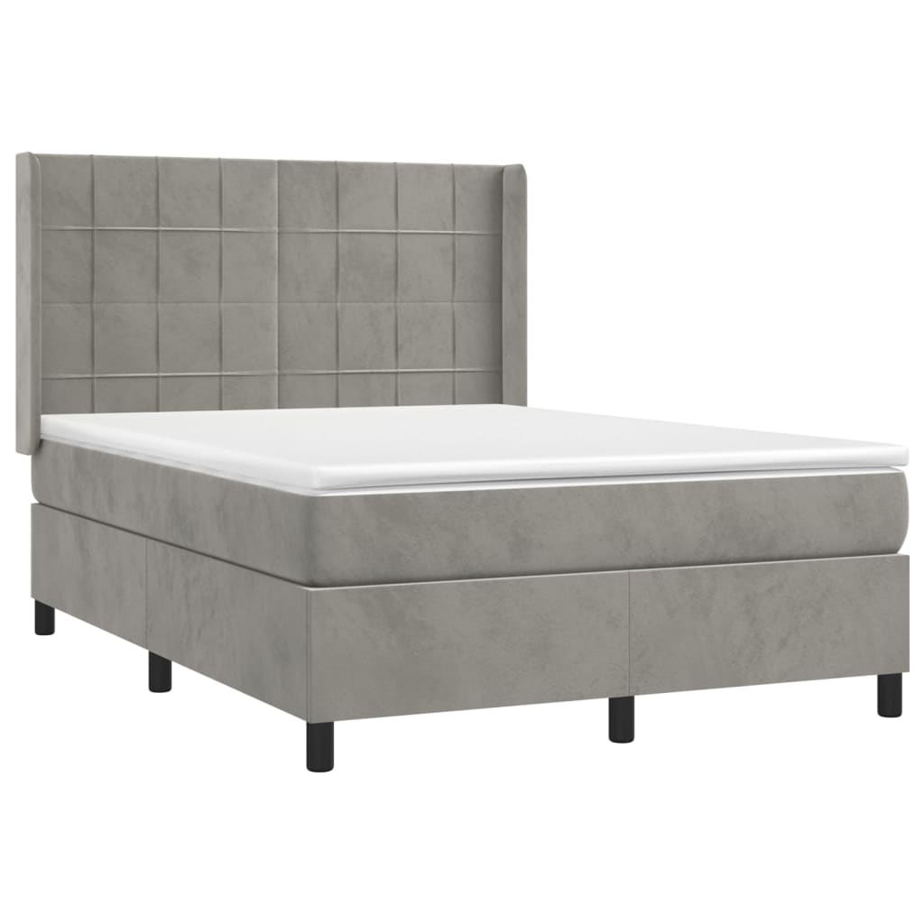 Krevet box spring s madracem LED svjetlosivi 140x190 cm baršun