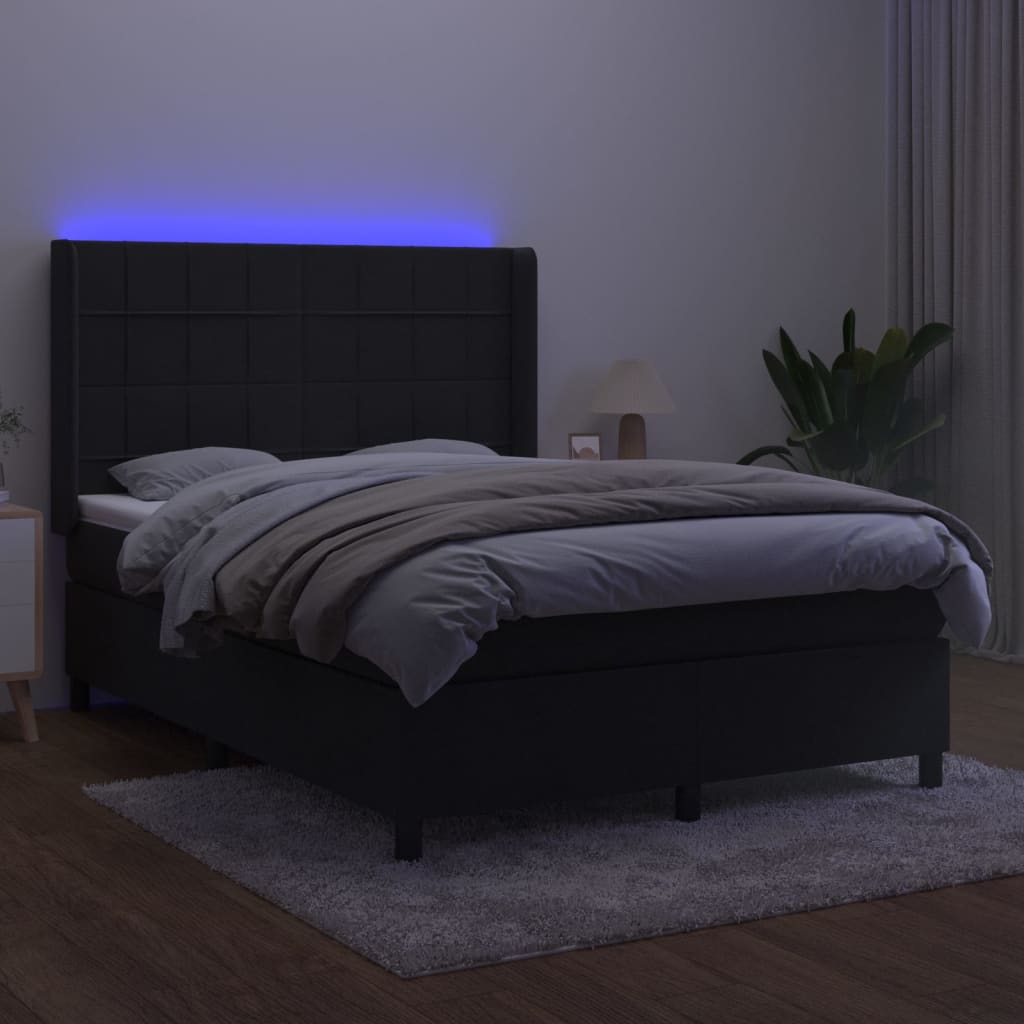 Krevet box spring s madracem LED crni 140x200 cm baršun