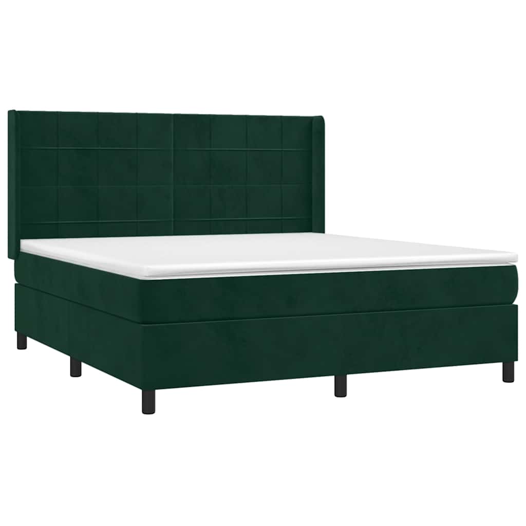 Krevet box spring s madracem LED tamnozeleni 160x200 cm baršun