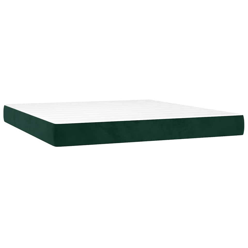 Krevet box spring s madracem LED tamnozeleni 160x200 cm baršun