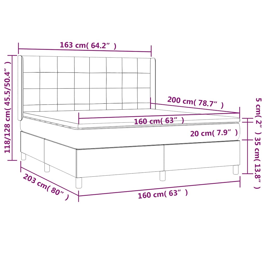 Krevet box spring s madracem LED tamnozeleni 160x200 cm baršun