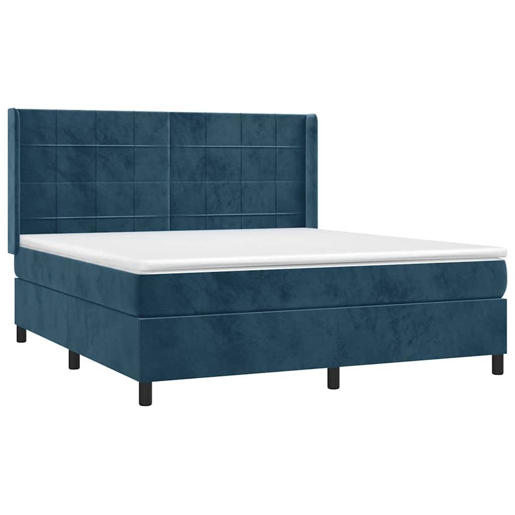 Krevet box spring s madracem LED tamnoplavi 160x200 cm baršun