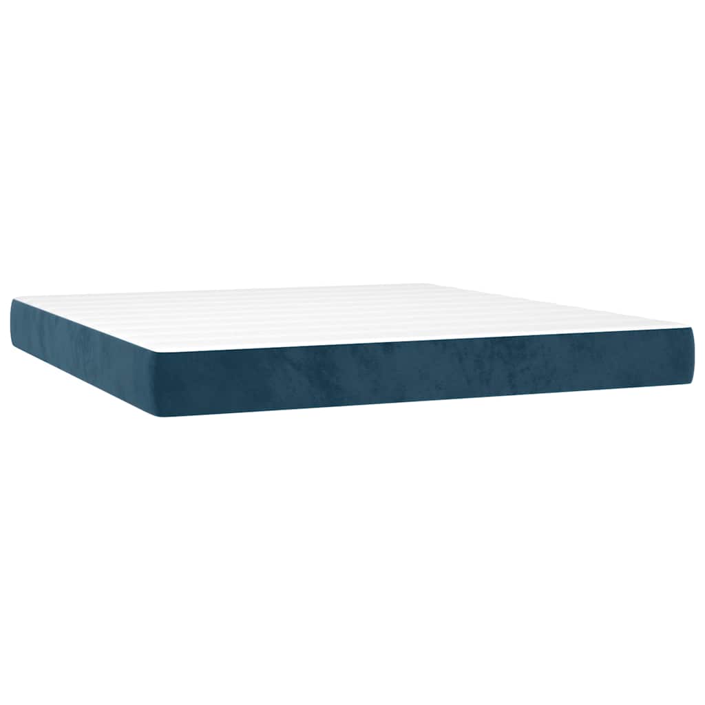 Krevet box spring s madracem LED tamnoplavi 160x200 cm baršun