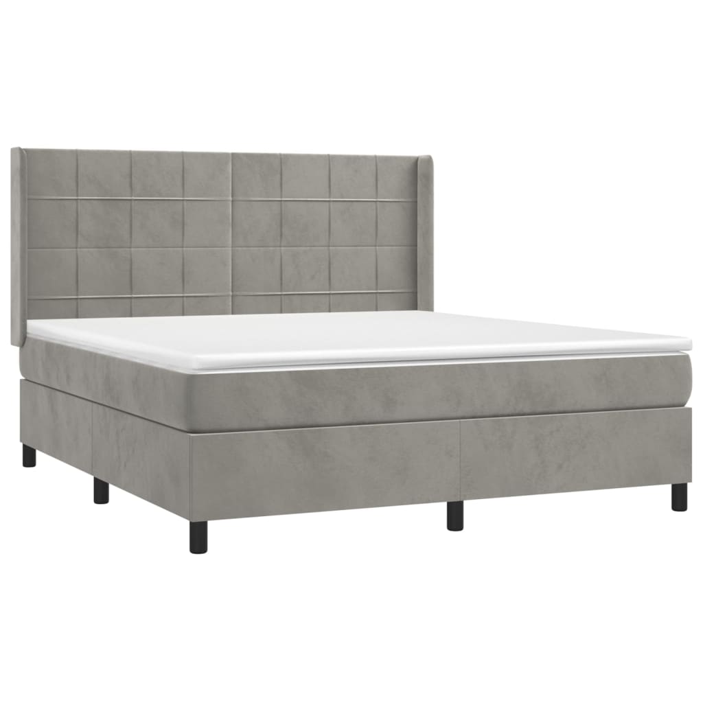 Krevet box spring s madracem LED svjetlosivi 180x200 cm baršun
