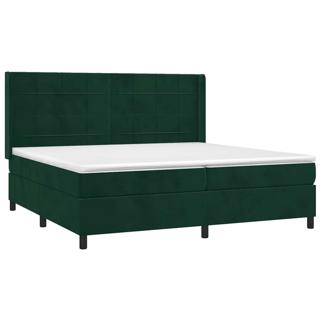 Krevet box spring s madracem LED tamnozeleni 200x200 cm baršun