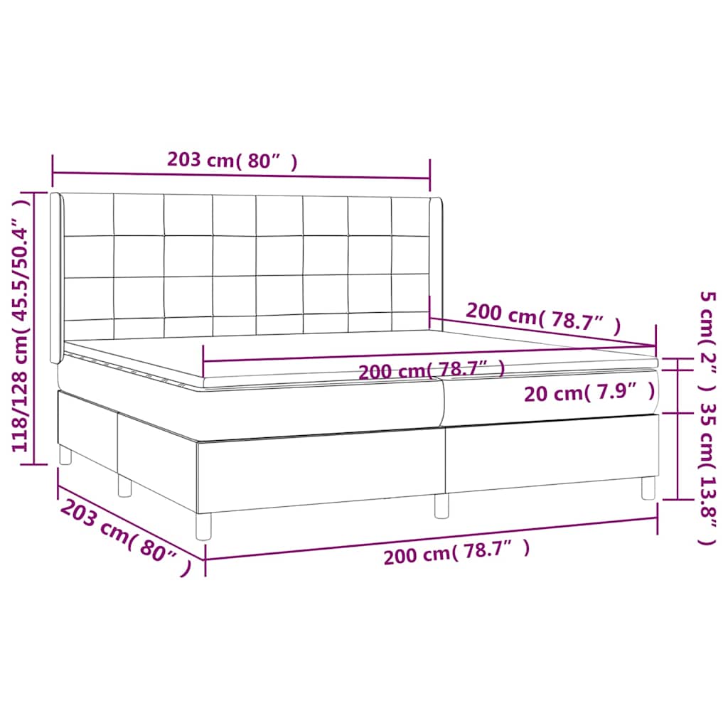 Krevet box spring s madracem LED tamnozeleni 200x200 cm baršun