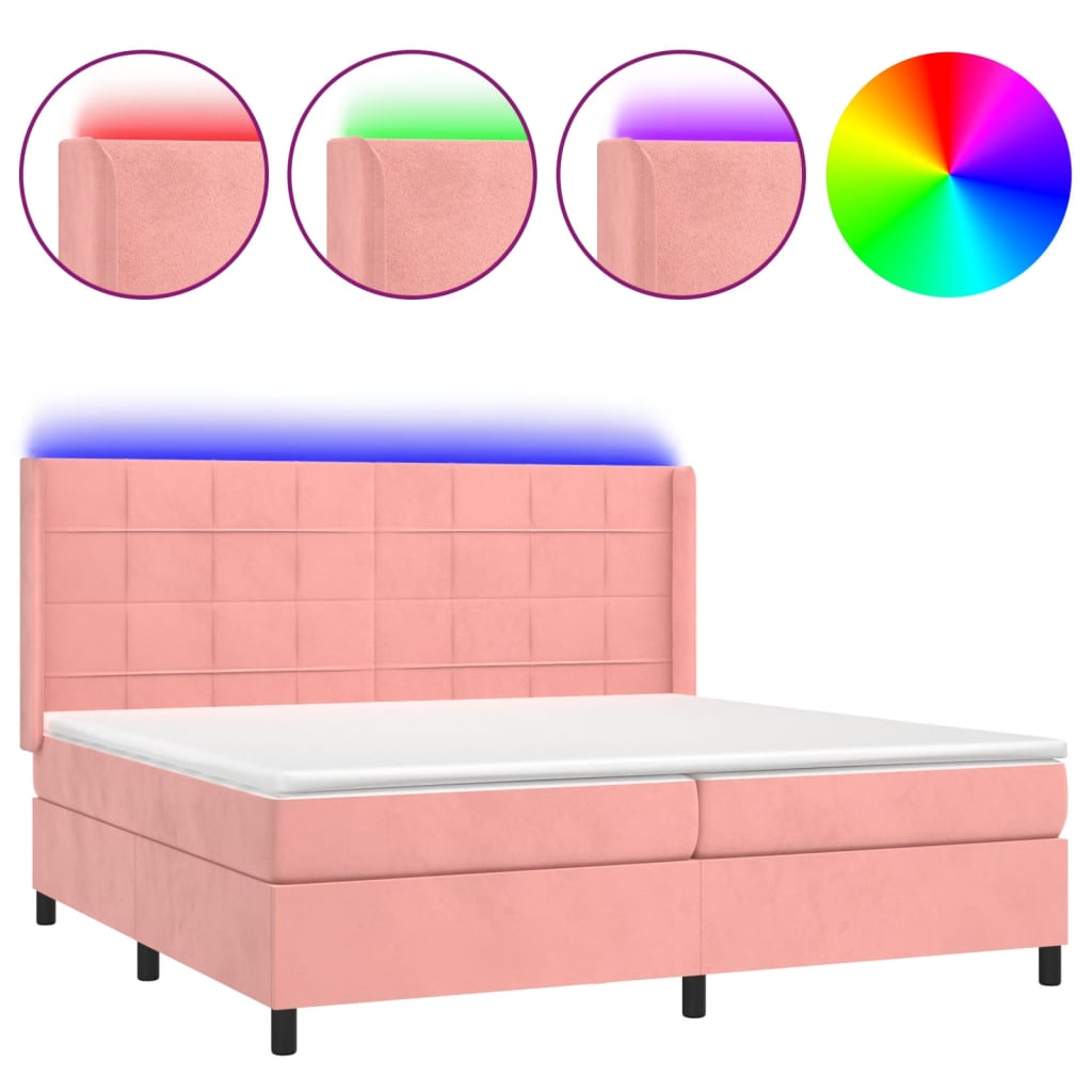 Krevet box spring s madracem LED ružičasti 200x200cm baršunasti
