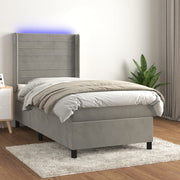 Krevet box spring s madracem LED svjetlosivi 80x200 cm baršun