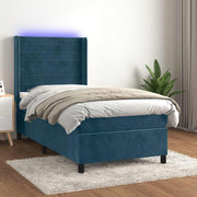 Krevet box spring s madracem LED tamnoplavi 90x190 cm baršun