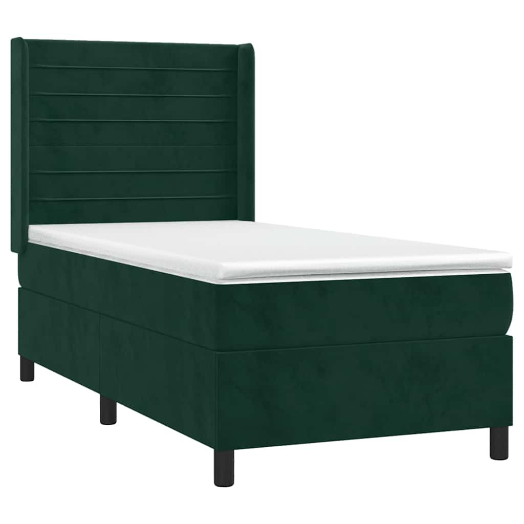 Krevet box spring s madracem LED tamnozeleni 90x200 cm baršun