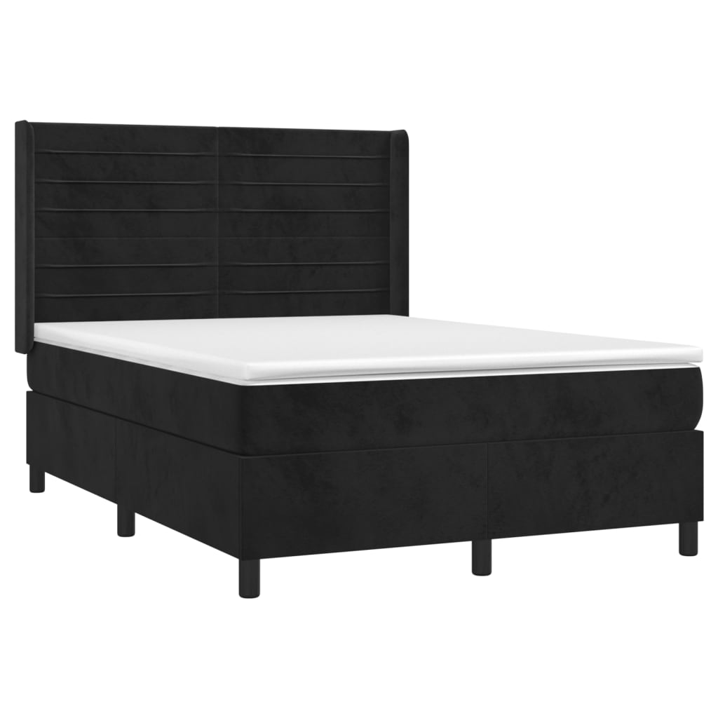 Krevet box spring s madracem LED crni 140x190 cm baršun