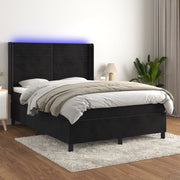 Krevet box spring s madracem LED crni 140x190 cm baršun